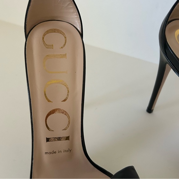Gucci Women's Ilse Big Bow Crystals Soft Black Leather Stiletto Sandals 36.5 - Picture 4 of 11
